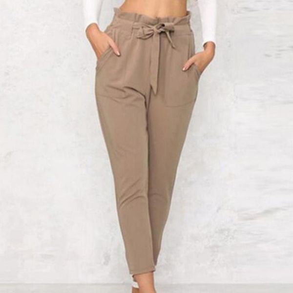 

women's pants & capris casual women solid color high waist skinny slim cropped pencil trousers for plain fashion, Black;white