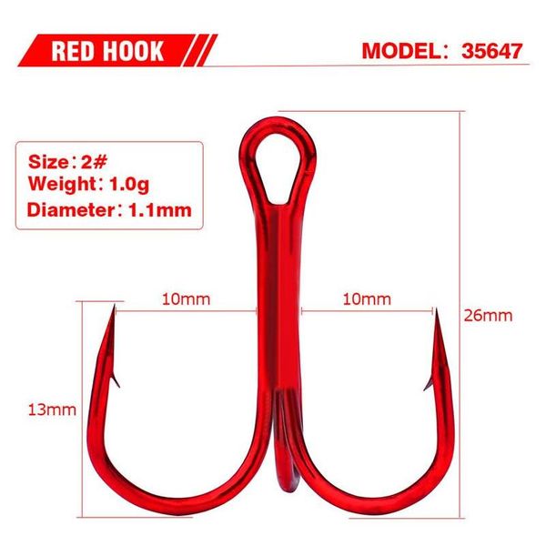 

5size red painted high strength stainless steel vmc fishing hooks treble hook with barb freshwater/saltwate jllcjp insyard