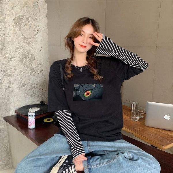 

summer japanese anime slayer arrow eye print casual fashion streetwear cute loose harajuku vintage o-neck women t-shirt, White