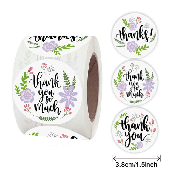 

1.5inch flower thank you adhesive stickers label birthday party gift decoration cake baking bag package envelope festival decor
