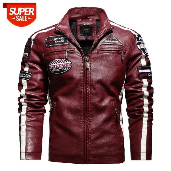 

autumn winter splicing motorcycle pu leather jacket men casual slim fit embroidery leather coat eu size s-3xl jaqueta de couro #gk3z, Black;brown
