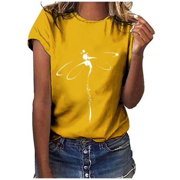

women's blouses & shirts plus size t-shirt dragonfly print t shirt tshirt women o neck short sleeve tees summer fashion#, White
