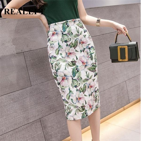 

realeft spring summer floral printing fashion sheath wrap skirts high waist pencil midi skirt zipper back split skirt women 210311, Black