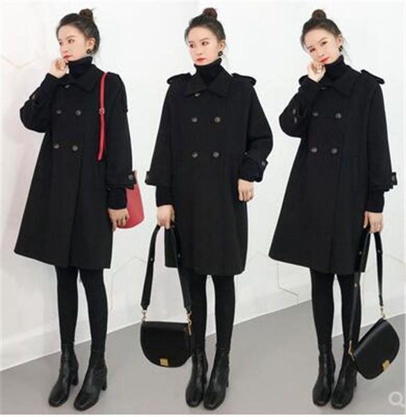 

women's wool & blends 2021 good quality hand-stitched double-sided cashmere coat all-match small woolen short double-breasted jacket, Black
