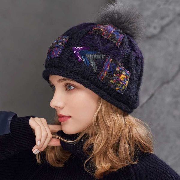 

hat female winter korean fashion student's knitted hat autumn thickened warm white wool, Blue;gray