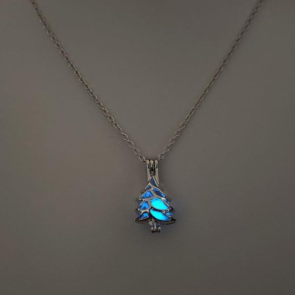 

chains jewelry with silver color christmas tree shaped locket glow in the dark pendant necklace for men women