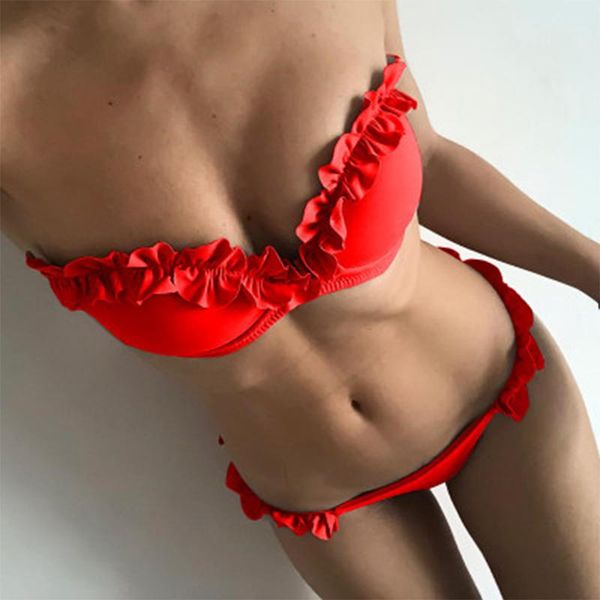 

women's swimwear 2021 summer ruffle thong bikinis bandeau low wasit beach female swimsuit two pieces brazilian bathing suits, White;black