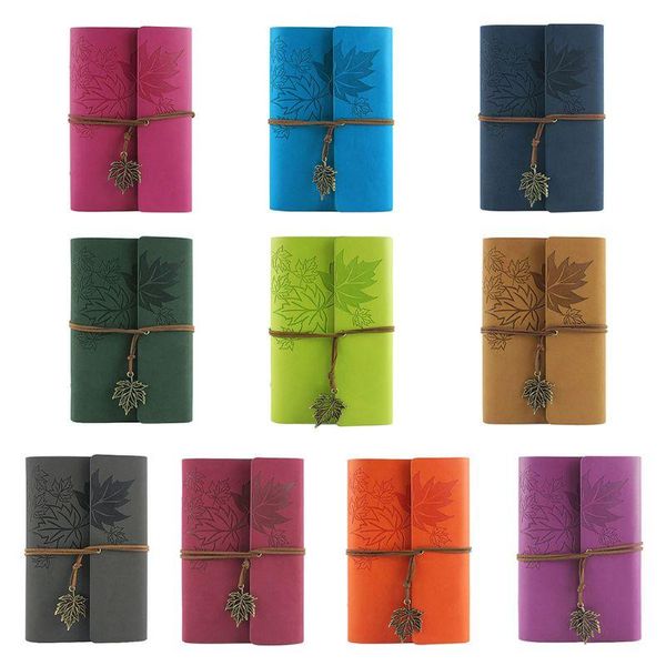 

notepads leather writing journal notebook, classic spiral bound notebook refillable diary, Purple;pink