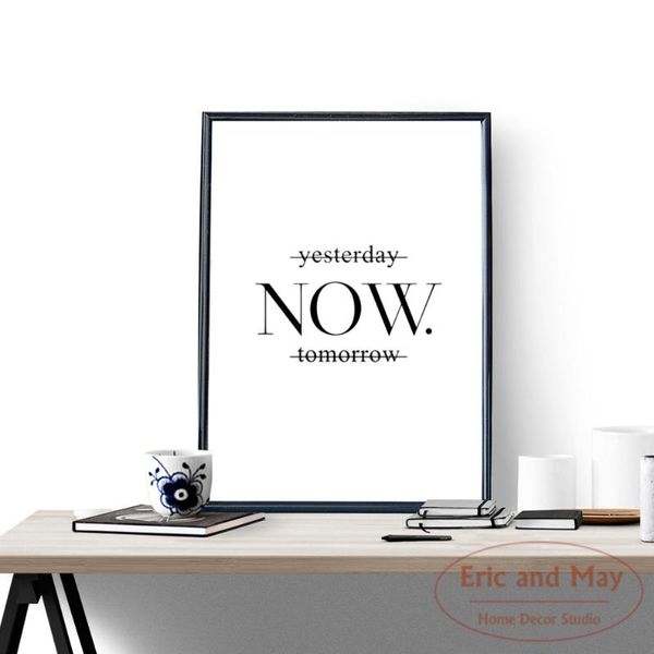 

paintings yesterday now tomorrow motivational poster on wall art minimalist black white prints decor picture