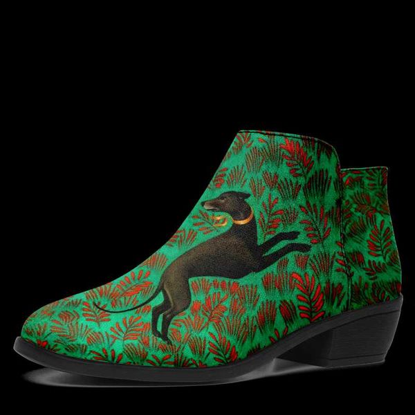 

boots print on demand drop custom personal design shoes green retro roman style belt heel fashionable zipper, Black