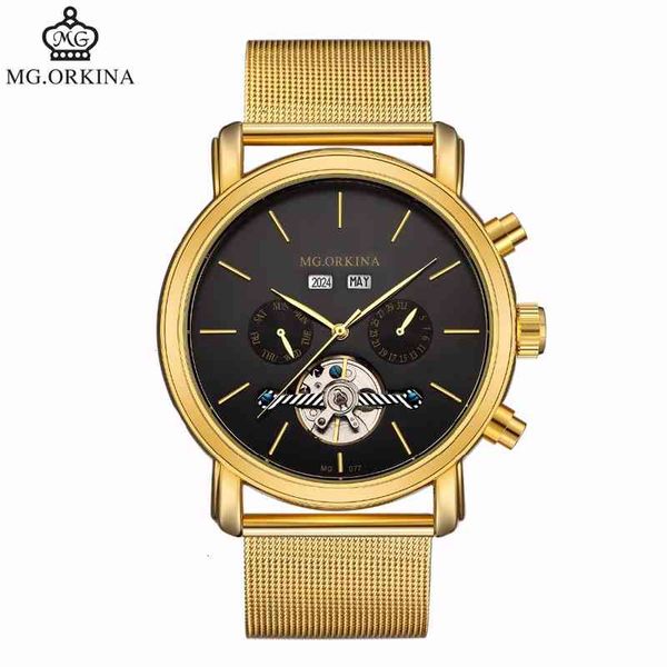 

orkina men brand watches golden automatic mechanical fashion business tours man sports, Slivery;brown