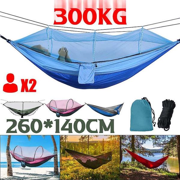 

camp furniture portable camping hammock with mosquito net -up frame outdoor parachute hammocks anti-rollover garden swing bed 260x140cm