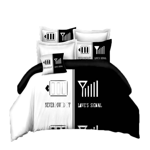 

black&white her side his side bedding sets  size double bed 3pcs bed linen couples duvet cover set 44 v2