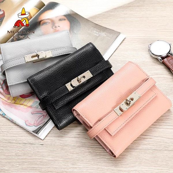 

wallets fashion ladies folding leather wallet lock short card holder womens and purses, Red;black