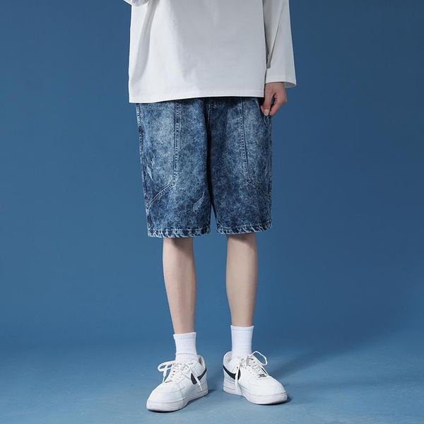 

summer new cotton denim shorts men jeans bermuda knee-length solid blue elastic male short trousers plus size