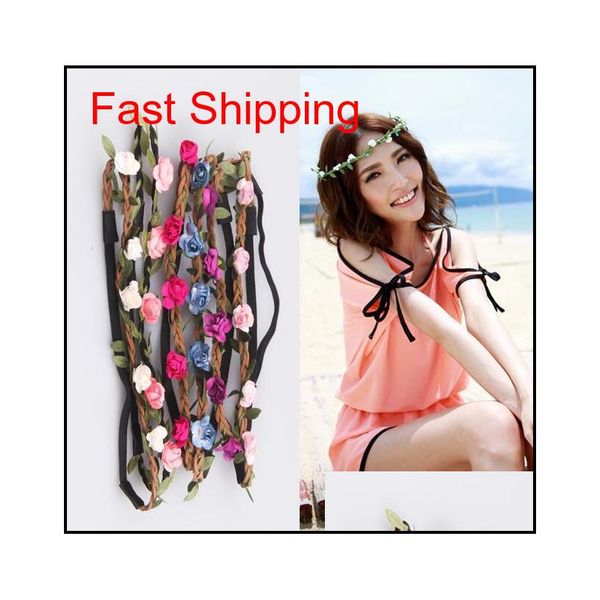 

floral elastic headband wholesale wedding headwear braid boho flower hair accessories for g qylzhw cissors, Black;brown