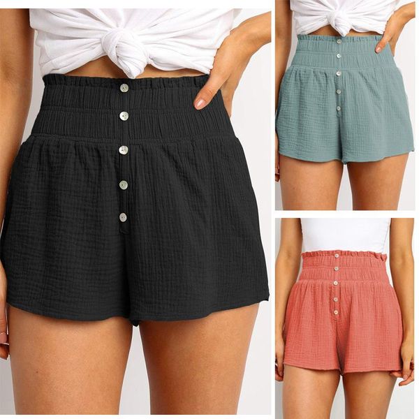 

new arrival summer 2021 women shorts casual button elastic waist loose shorts fashion, White;black