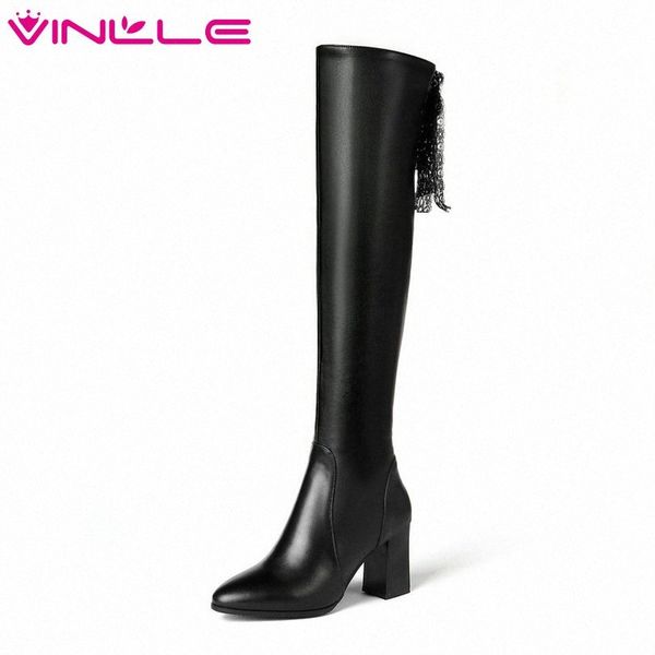

vinlle 2019 over the knee high boots women shoes platform zipper square high heel winter shoes woman boots big size 34 39 office shoes 65vu#, Black