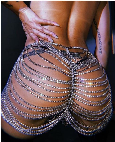 

2022 new metal body chain rhinestone summer skirts womens glitter see through sequins mini skirt club pary skirts faldas hl, Silver