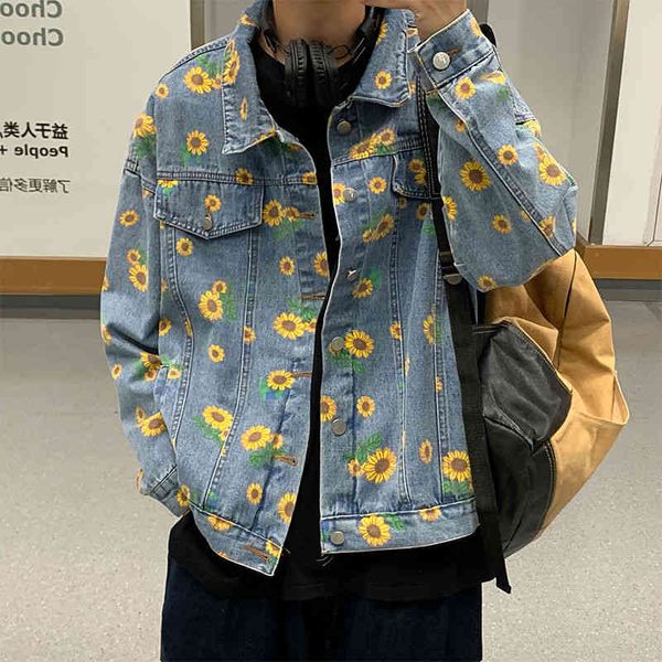 

autumn korean flower men's fashion casual rro denim s mens strewear wild loose hip-hop bomber et men, Black