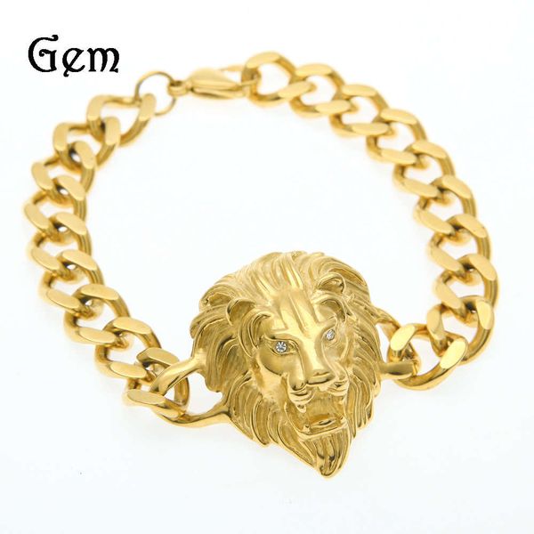 

selling cuban bracelet stainless steel gold plated cool lion head hip hop bracelet, Silver