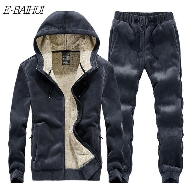 

men winter fleece sets mens thick hoodies+pants suit man hooded sweatshirt sportswear tracksuits male hoodie sweatsuits size 4xl, Gray