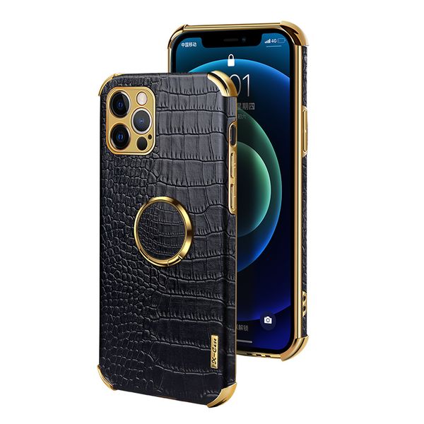 

luxury business leather crocodile texture phone case with magnetic ring bracket for iphone 12 11 pro max xs xr xs max 7 8plus