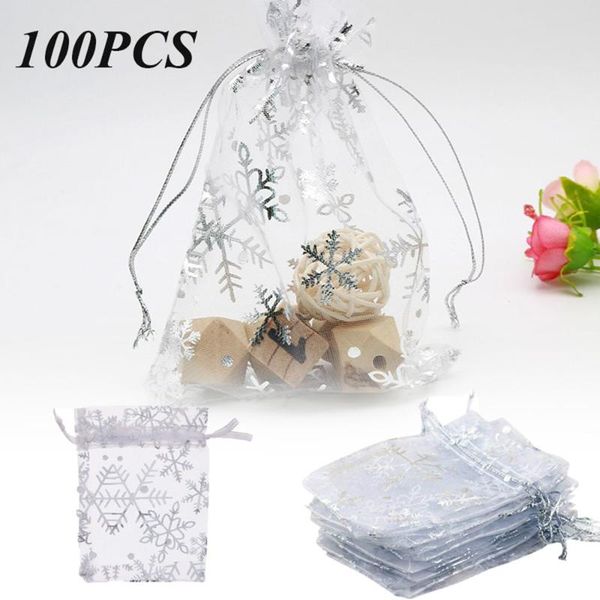 

gift wrap 100pcs translucent snowflake white jewelry packaging organza candy bag wedding favor pouch bags