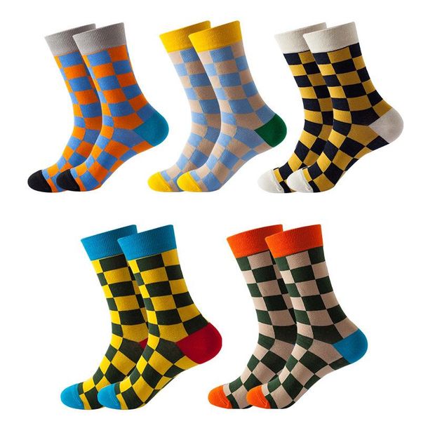 

men's socks 1 pair autumn and winter female checkered fashion trend all-match explosion-proof warm, Black