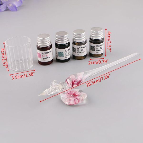 

7pcs/set handmade floral glass pen dip writing ink signature pens set for school stationery gifts art decoration supplies m5te fountain