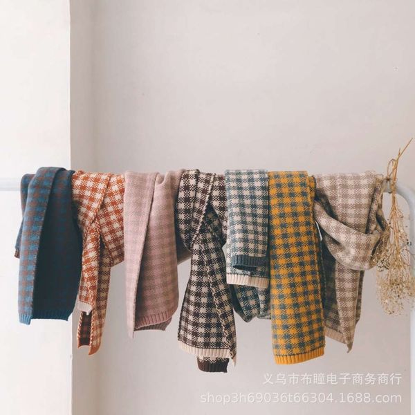 

the same color matching plaid children's knitted scarf in korea, Blue;gray
