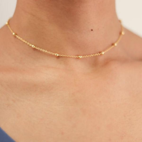 

chokers fashion short gold-plated small ball chain necklace women's clavicle simple and delicate, Golden;silver