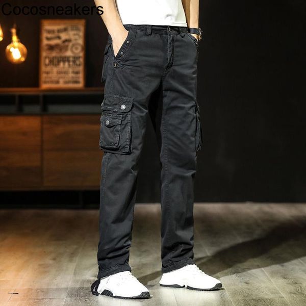 

men's pants heavy washed high-quality cotton urban multi pocket classic wear-resistant overalls, Black