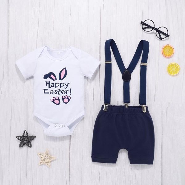 

clothing sets toddler baby letter printing two-pieces set infant boys o-neck short sleeve bodysuit + elastic suspender pants sunsuit, White