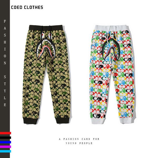 

pants trousers obape brand shark head small dinosaur co branded camouflage sports leisure leggings guard, Black