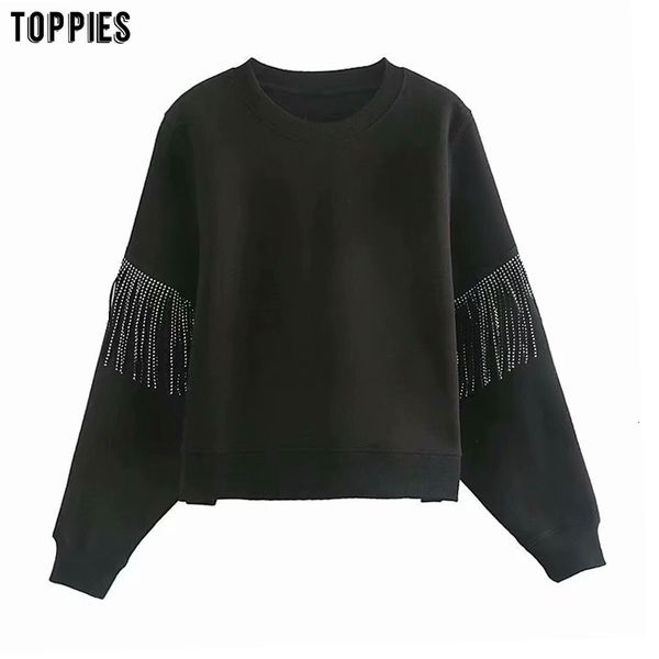 

2021 new women breasted tassel sweatshirts casual round neck pullovers ladies black rj7x