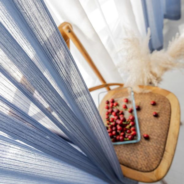 

japanese style beige linen stripe window screens sheer curtains for living room blue tulle modern voile for bedroom jk231z