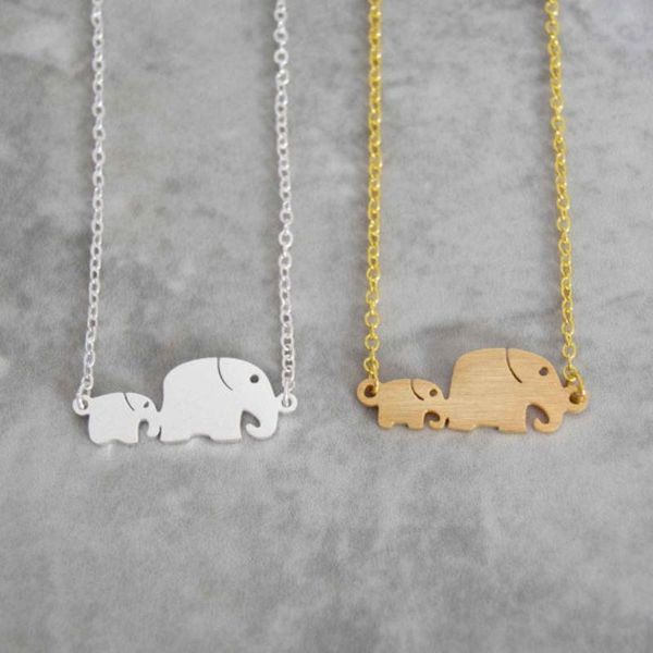 

pendant necklaces 2021 mom and baby elephant pendants women fashion jewelry collier femme stainless steel chain mother's children gift, Silver