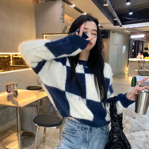 

women's sweaters chic one piece korea autumn/winter casual pullover round collar knit kpytomoa offiial store basic winter clothes women, White;black