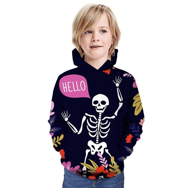 

children's casual children's sweater 3d printed hoodie skull, Black;white