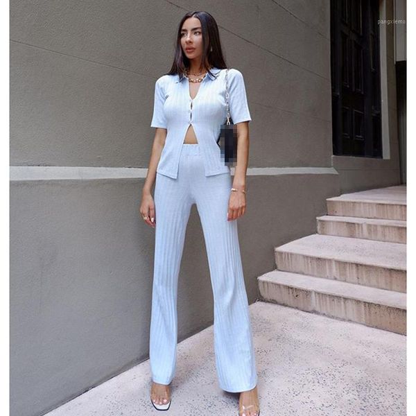 

women's tracksuits elina casual knitted elastic suits women fashion turn down collar suit elegant full length pants female ladies iw, Gray