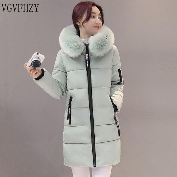 

2021 winter female down cotton jacket large fur collar hooded parka padded mid-long coat women thick warm outwear ladies ly1069, Black