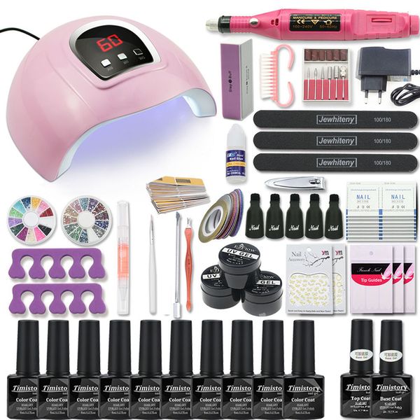 

kit new 120w/80w/54w new lamp with 10 pcs gel varnish drill machine nail art tool set base coat