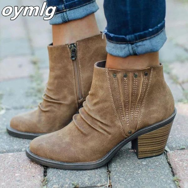 

boots women shoes mid heel short ladies casual 2021 autumn winter zipper platform chunky ankle drop, Black