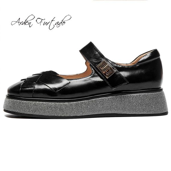 

arden furtado 2021 summer fashion women's shoes pure color white round toe platform buckle sandals flats shoes, Black