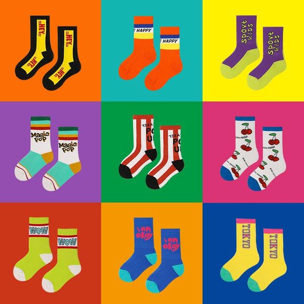 

socks 4 pairs children kids spring summer cotton ins style stockings for 1-12y boys personality, Pink;yellow
