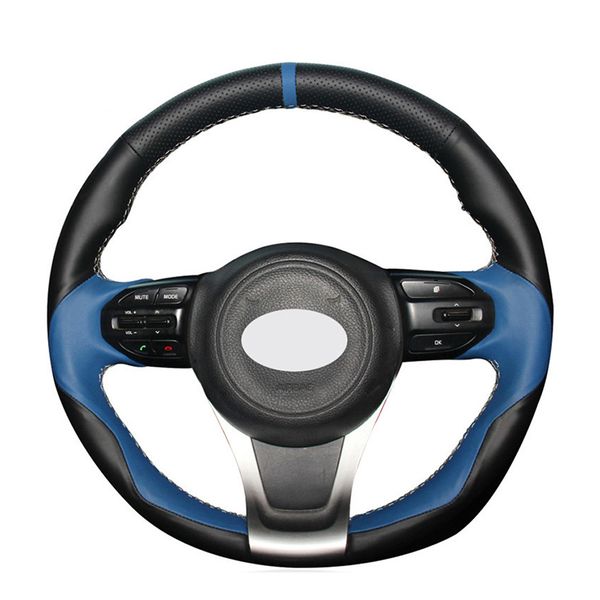 

car pi car steering wheel cover for kia sorento 2015-2018 carnival 2015-2018 sedona 2015-2019 black blue leather hand-stitched