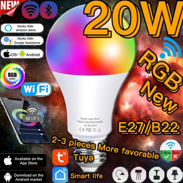

bulbs 20w rgb smart light bulb b22 e27 wifi home dimming lamp alexa siri voice or ir remote controller control