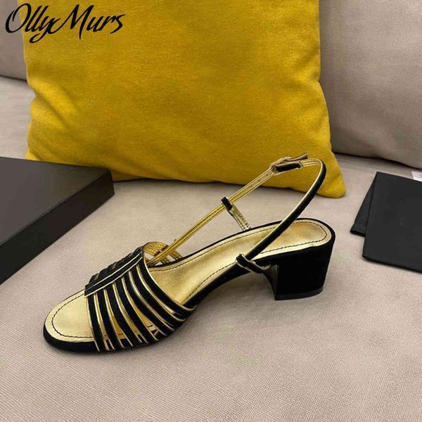 

80% off store online ollymurs new genuine leather narrow band luxury brand sandals runway design thick heel shoes women zapatos mujer, Black