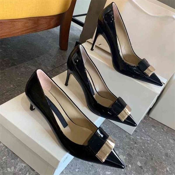 

plus size 34-42 women's pumps pointed toes shoes thin high heels genuine leather for woman design gift box 210610, Black